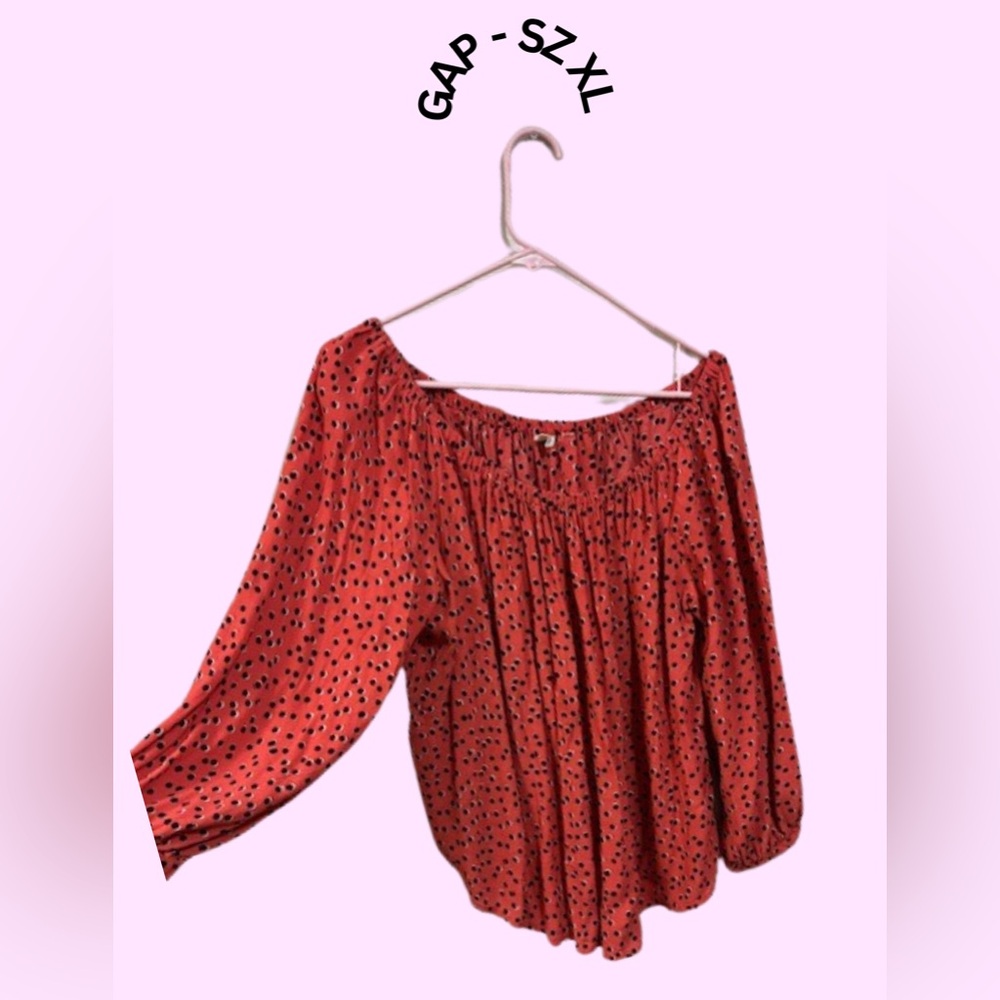 GAP Orange Off the Shoulder Dotted Bishop Sleeve Blouse | SZ XL